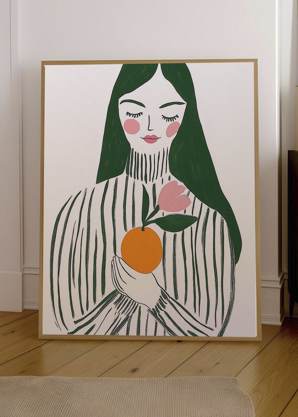 Cuadro Decorativo Trendy, Mujer Rayas Naranja Verde