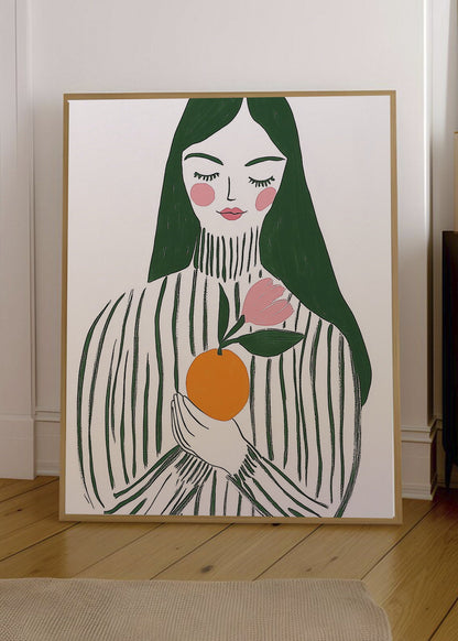 Cuadro Decorativo Trendy, Mujer Rayas Naranja Verde