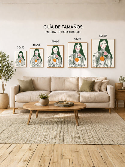 Cuadro Decorativo Trendy, Mujer Rayas Naranja Verde