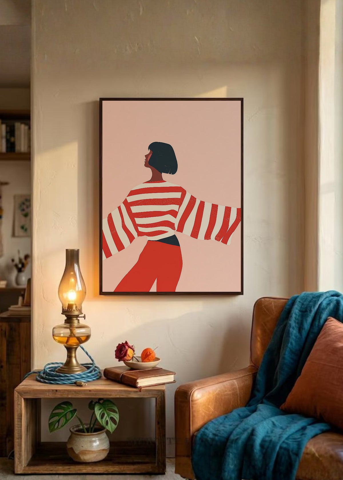 Cuadro Decorativo Trendy, Mujer Rayas Rojo Rosa