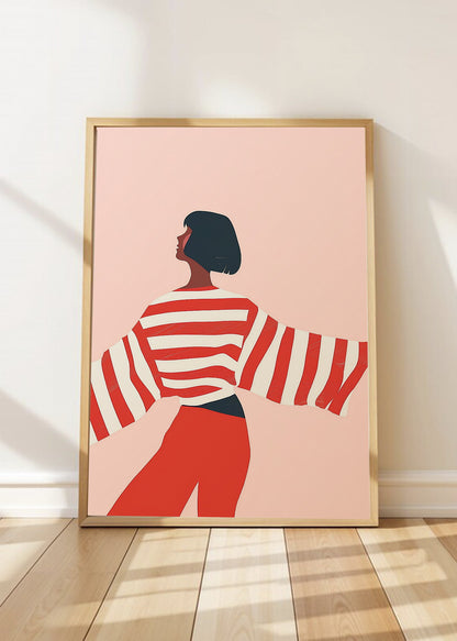 Cuadro Decorativo Trendy, Mujer Rayas Rojo Rosa