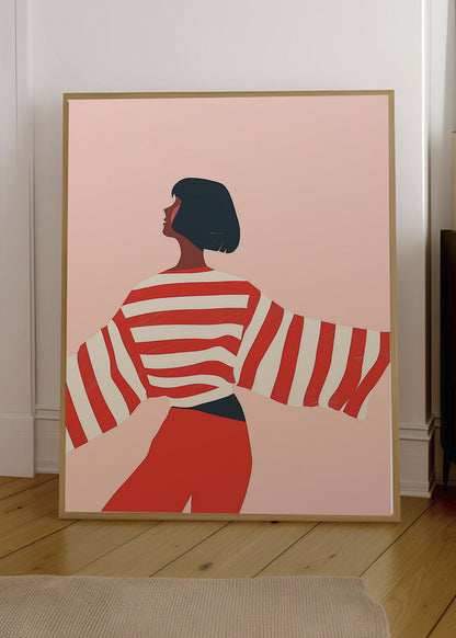 Cuadro Decorativo Trendy, Mujer Rayas Rojo Rosa