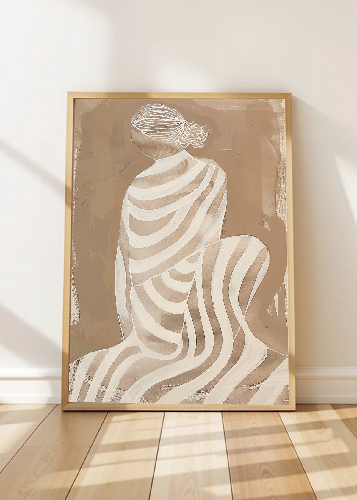 Cuadro Decorativo Trendy, Mujer Tela Rayas Beige