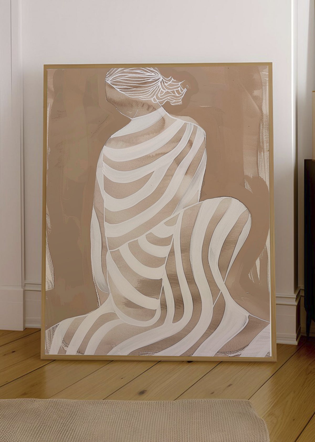 Cuadro Decorativo Trendy, Mujer Tela Rayas Beige
