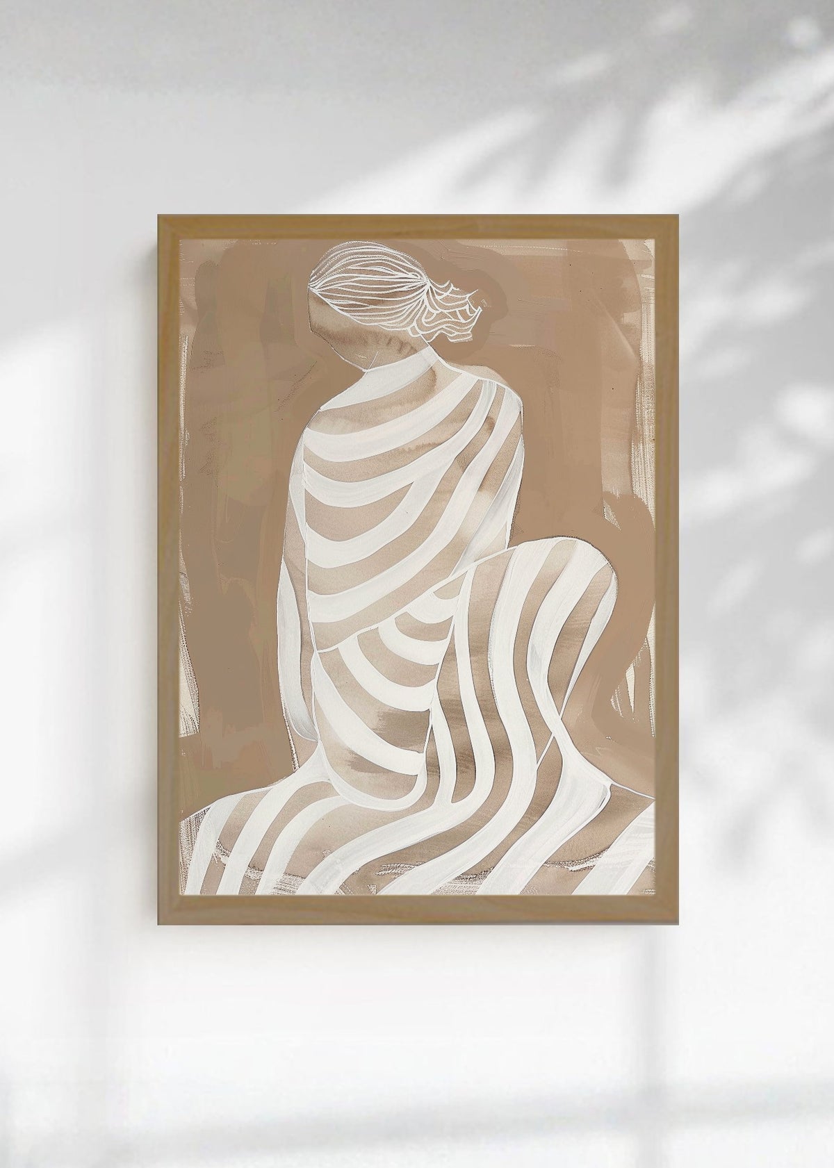 Cuadro Decorativo Trendy, Mujer Tela Rayas Beige