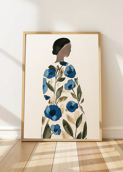 Cuadro Decorativo Trendy, Mujer Vestido Flores Azul