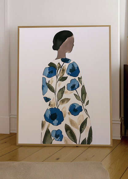 Cuadro Decorativo Trendy, Mujer Vestido Flores Azul