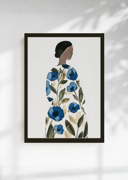 Cuadro Decorativo Trendy, Mujer Vestido Flores Azul