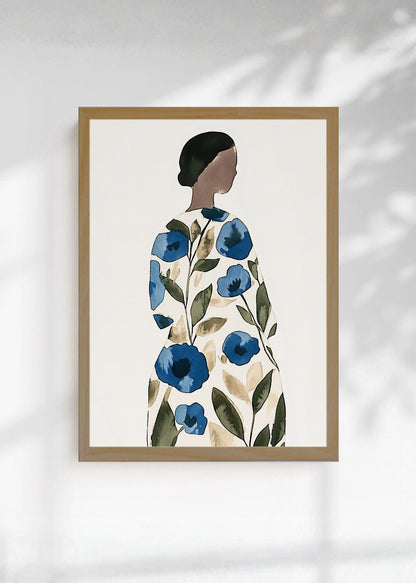Cuadro Decorativo Trendy, Mujer Vestido Flores Azul