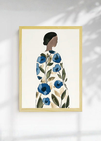 Cuadro Decorativo Trendy, Mujer Vestido Flores Azul