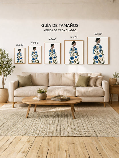 Cuadro Decorativo Trendy, Mujer Vestido Flores Azul