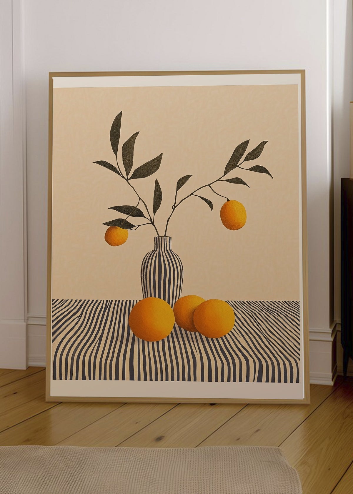 Cuadro Decorativo Trendy, Naranjas Rama Jarrón Beige
