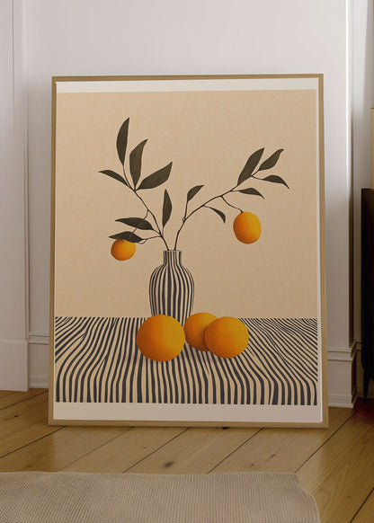 Cuadro Decorativo Trendy, Naranjas Rama Jarrón Beige