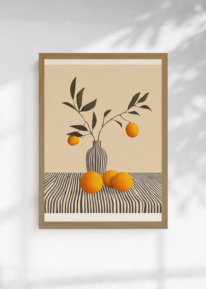 Cuadro Decorativo Trendy, Naranjas Rama Jarrón Beige