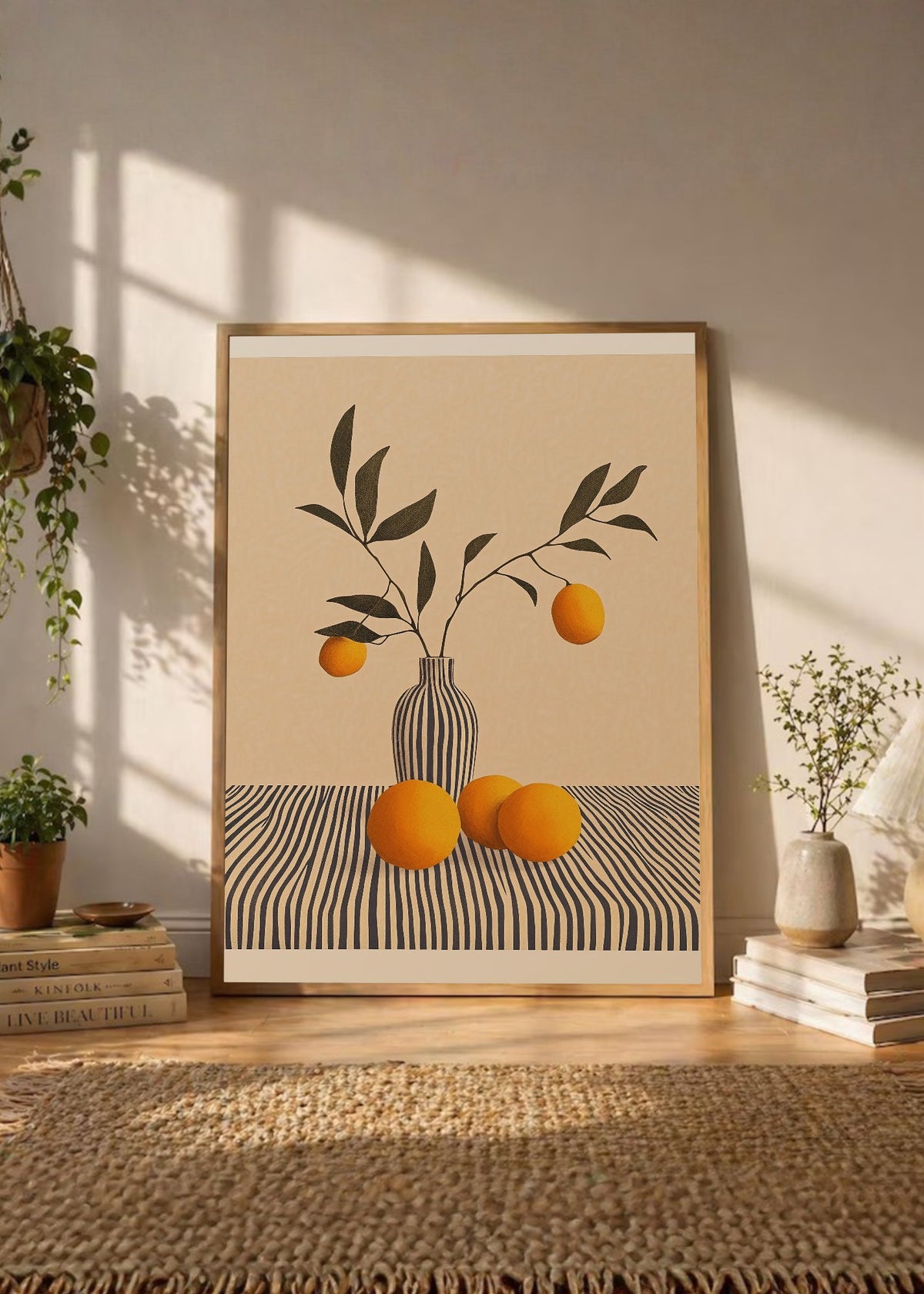 Cuadro Decorativo Trendy, Naranjas Rama Jarrón Beige