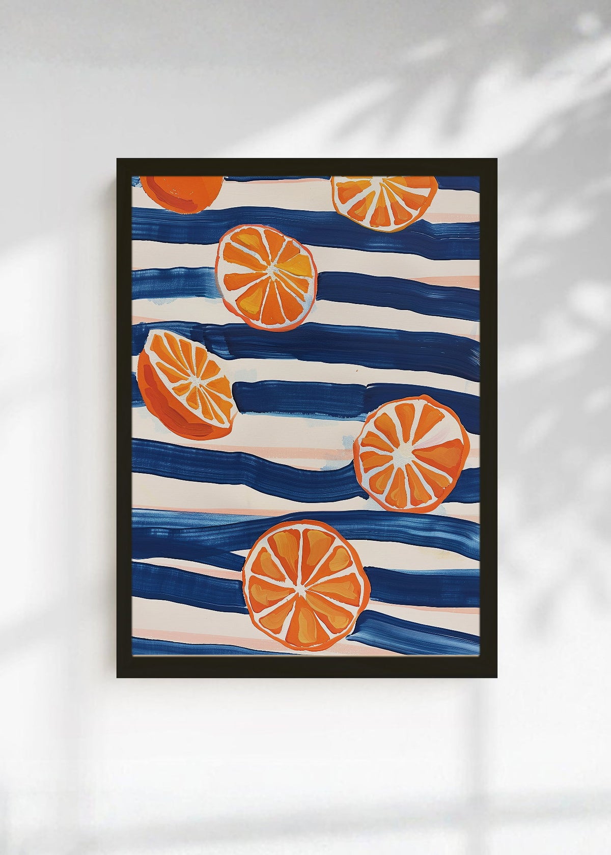 Cuadro Decorativo Trendy, Naranjas Rayas Azul Blanco