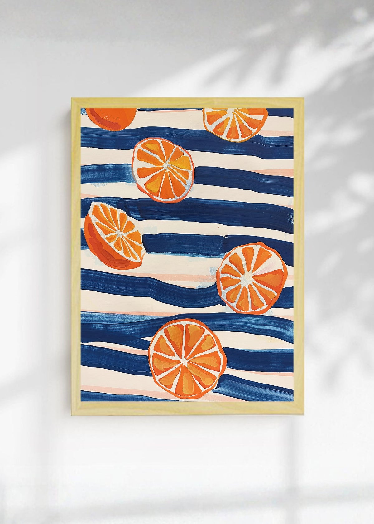 Cuadro Decorativo Trendy, Naranjas Rayas Azul Blanco