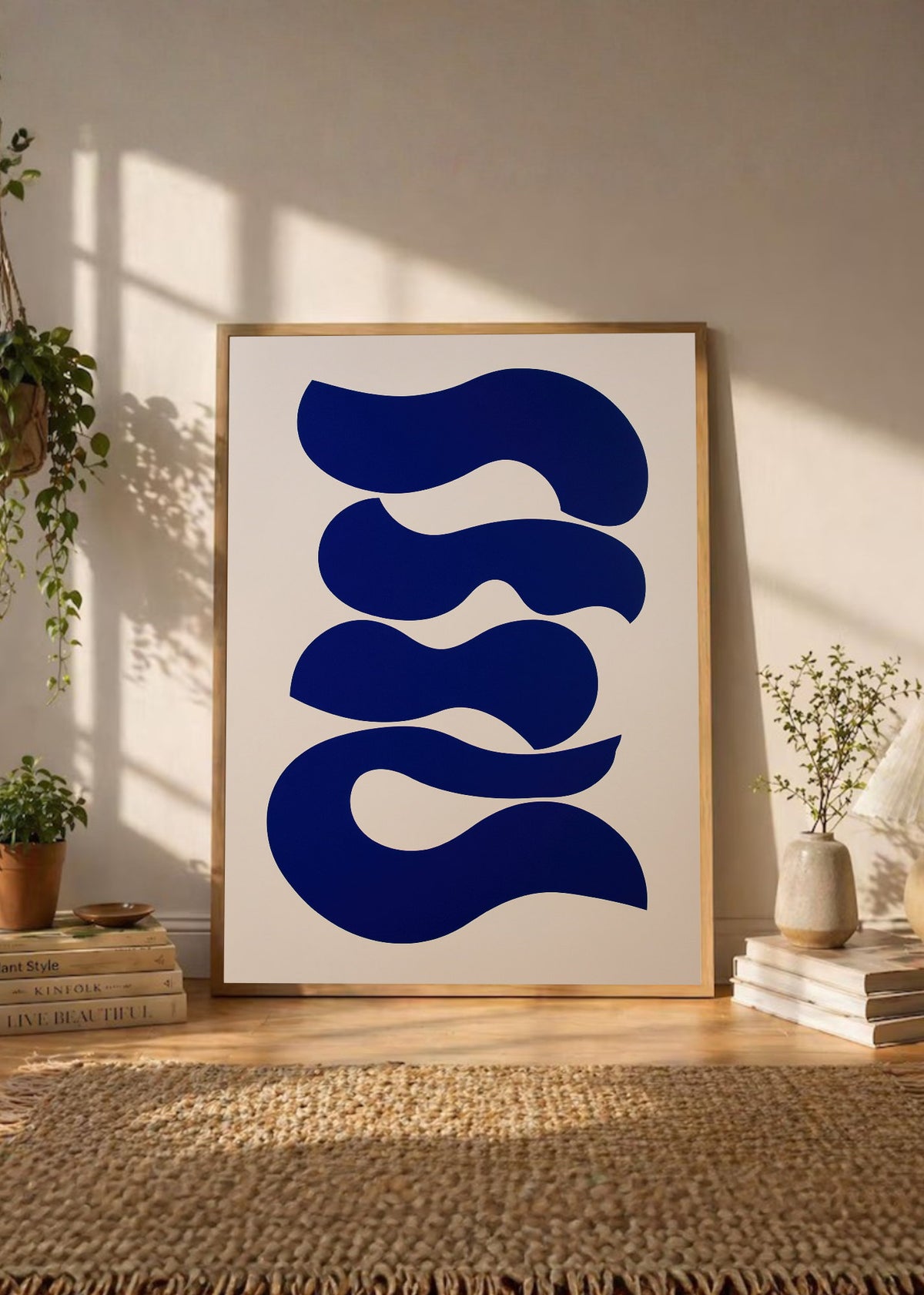 Cuadro Decorativo Trendy, Onda Azul Cobalto Blanco
