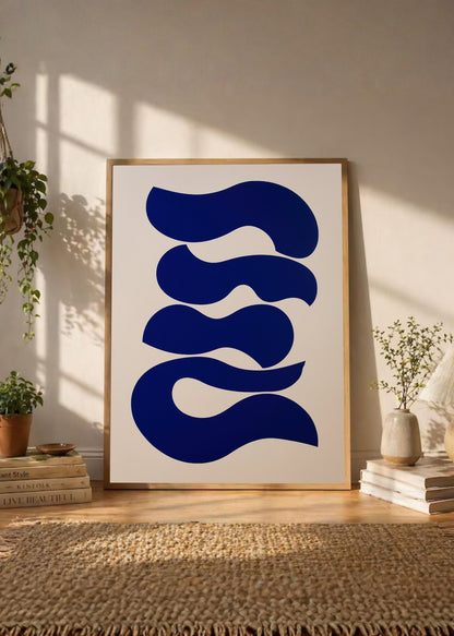 Cuadro Decorativo Trendy, Onda Azul Cobalto Blanco
