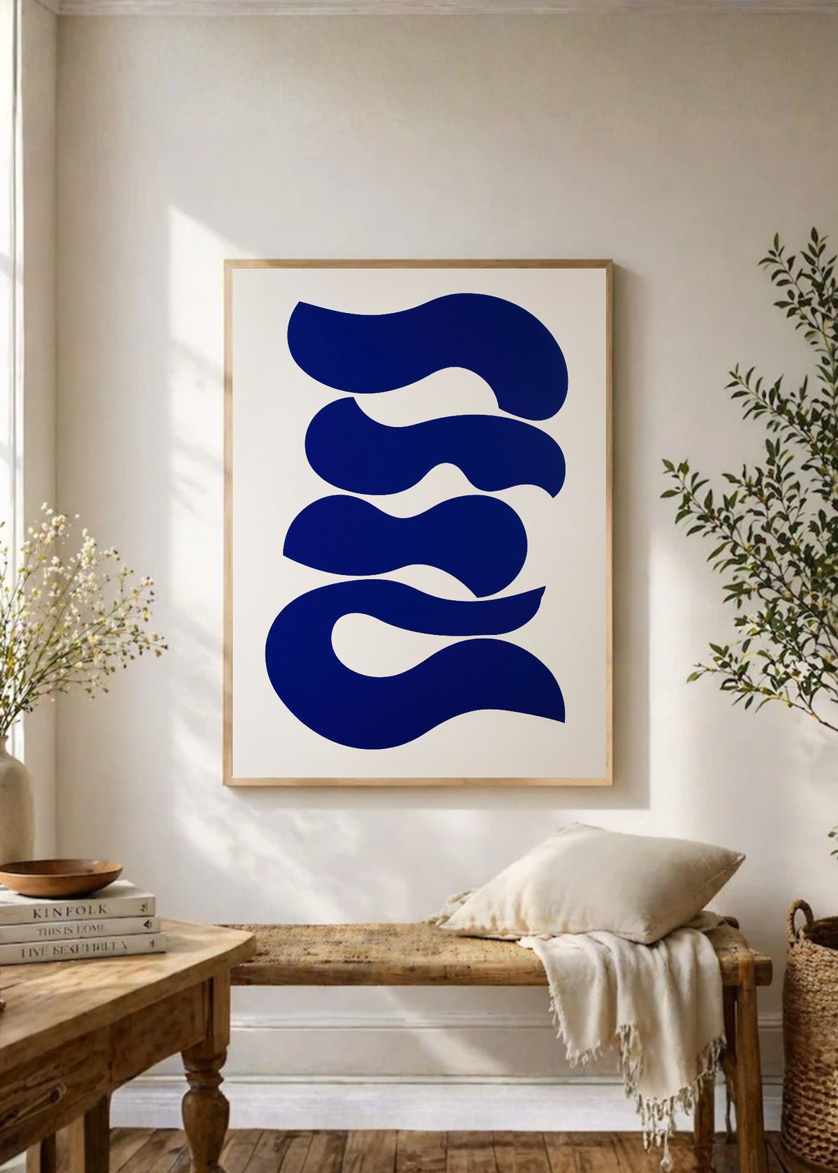 Cuadro Decorativo Trendy, Onda Azul Cobalto Blanco