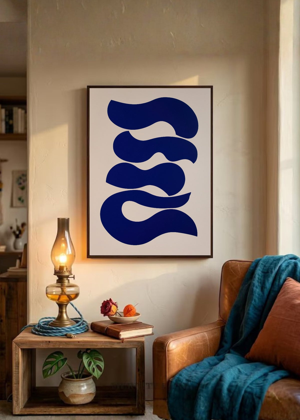 Cuadro Decorativo Trendy, Onda Azul Cobalto Blanco