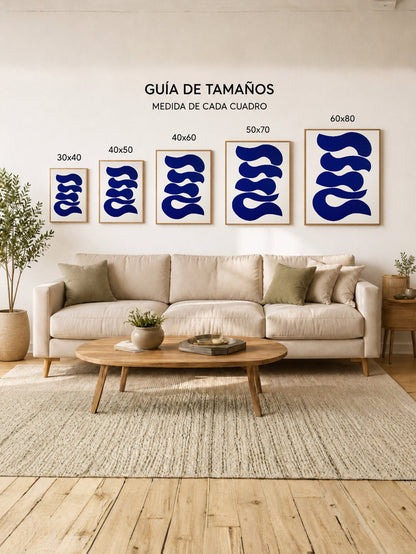Cuadro Decorativo Trendy, Onda Azul Cobalto Blanco