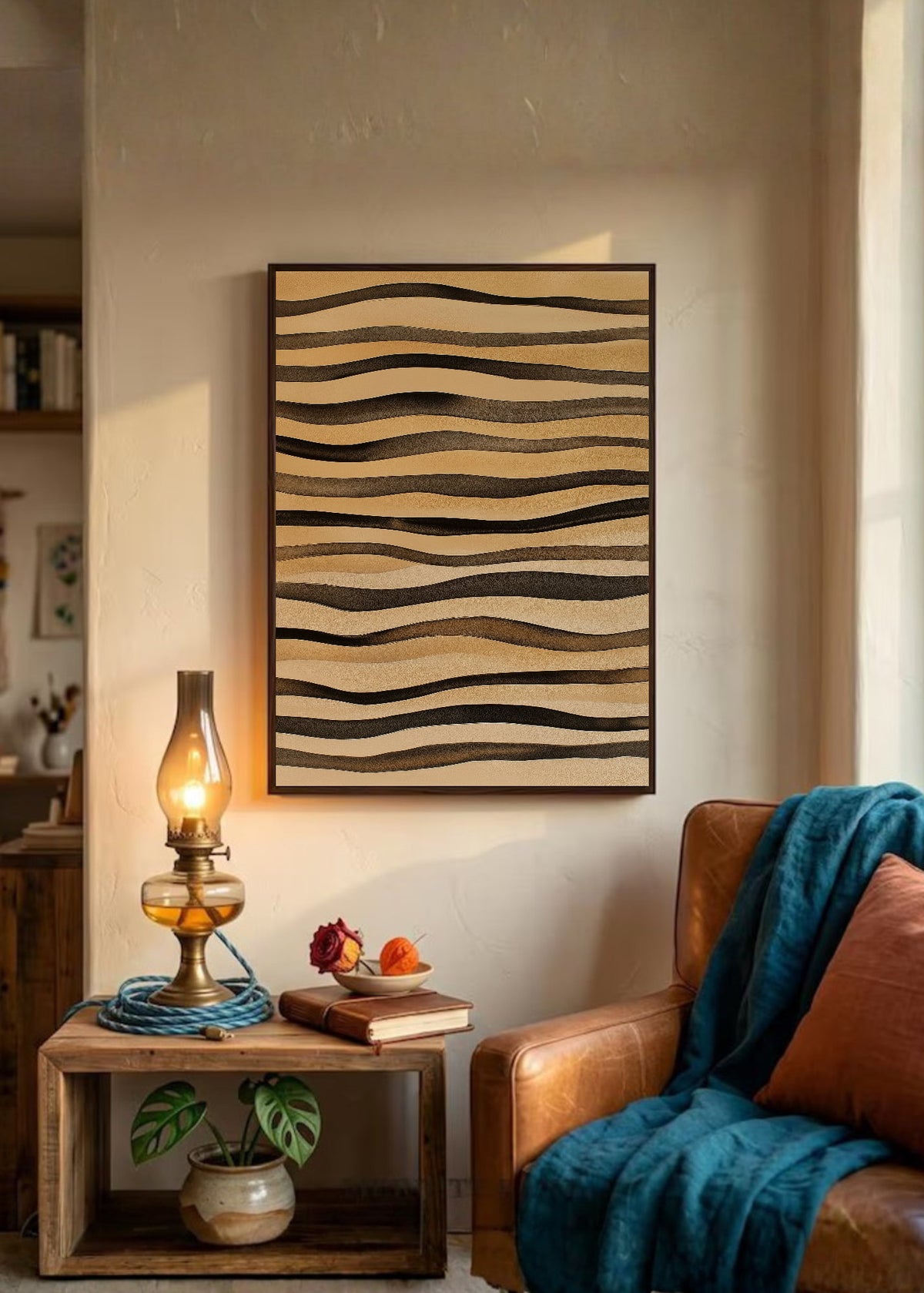 Cuadro Decorativo Trendy, Ondas Madera Marrón