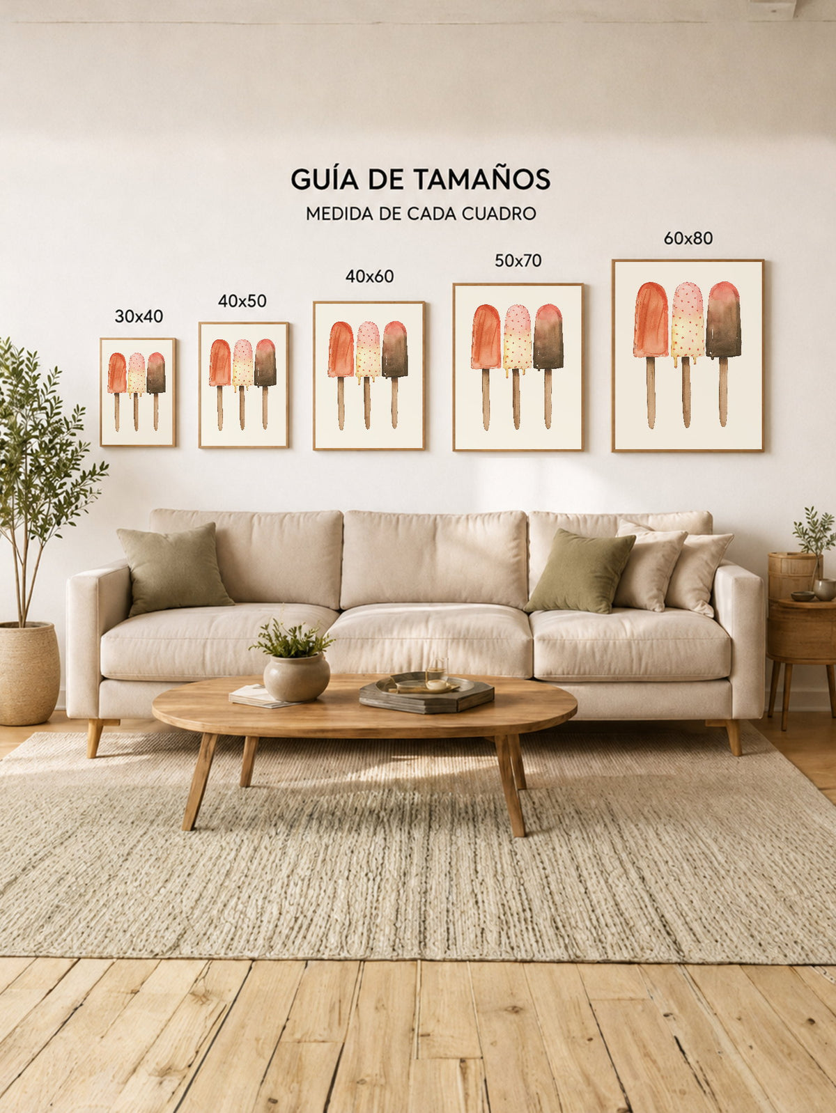 Cuadro Decorativo Trendy, Paletas Helado Tres Crema