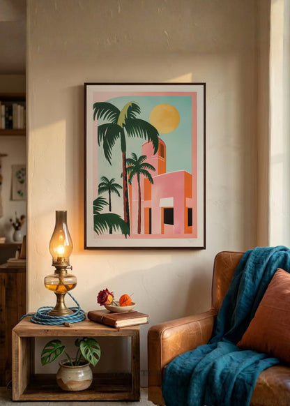 Cuadro Decorativo Trendy, Palmeras Casa Rosa Sol