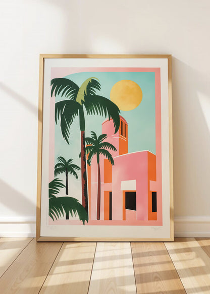 Cuadro Decorativo Trendy, Palmeras Casa Rosa Sol