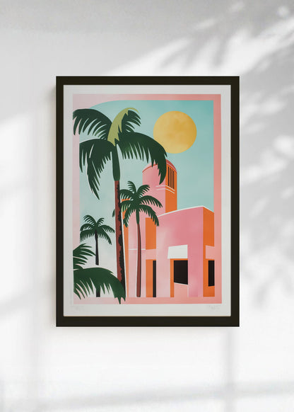 Cuadro Decorativo Trendy, Palmeras Casa Rosa Sol