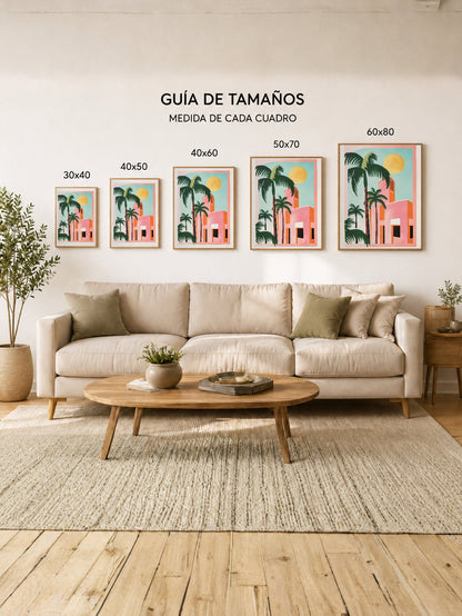 Cuadro Decorativo Trendy, Palmeras Casa Rosa Sol