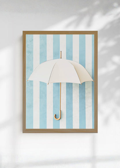 Cuadro Decorativo Trendy, Paraguas Blanco Rayas Celeste