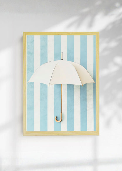 Cuadro Decorativo Trendy, Paraguas Blanco Rayas Celeste