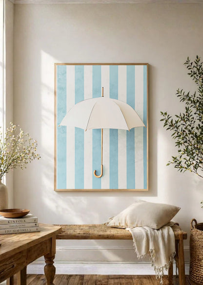Cuadro Decorativo Trendy, Paraguas Blanco Rayas Celeste