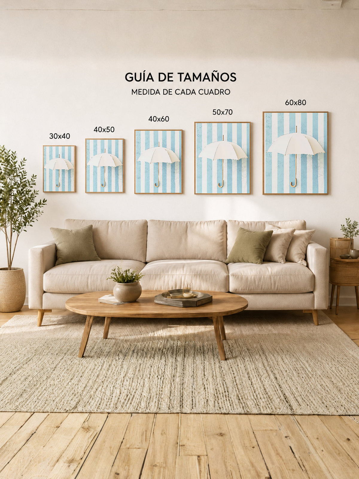 Cuadro Decorativo Trendy, Paraguas Blanco Rayas Celeste