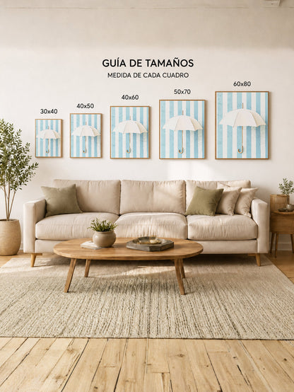 Cuadro Decorativo Trendy, Paraguas Blanco Rayas Celeste