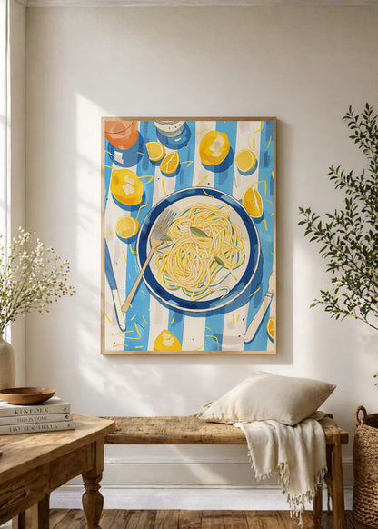 Cuadro Decorativo Trendy, Pasta Plato Rayas Azul Limón