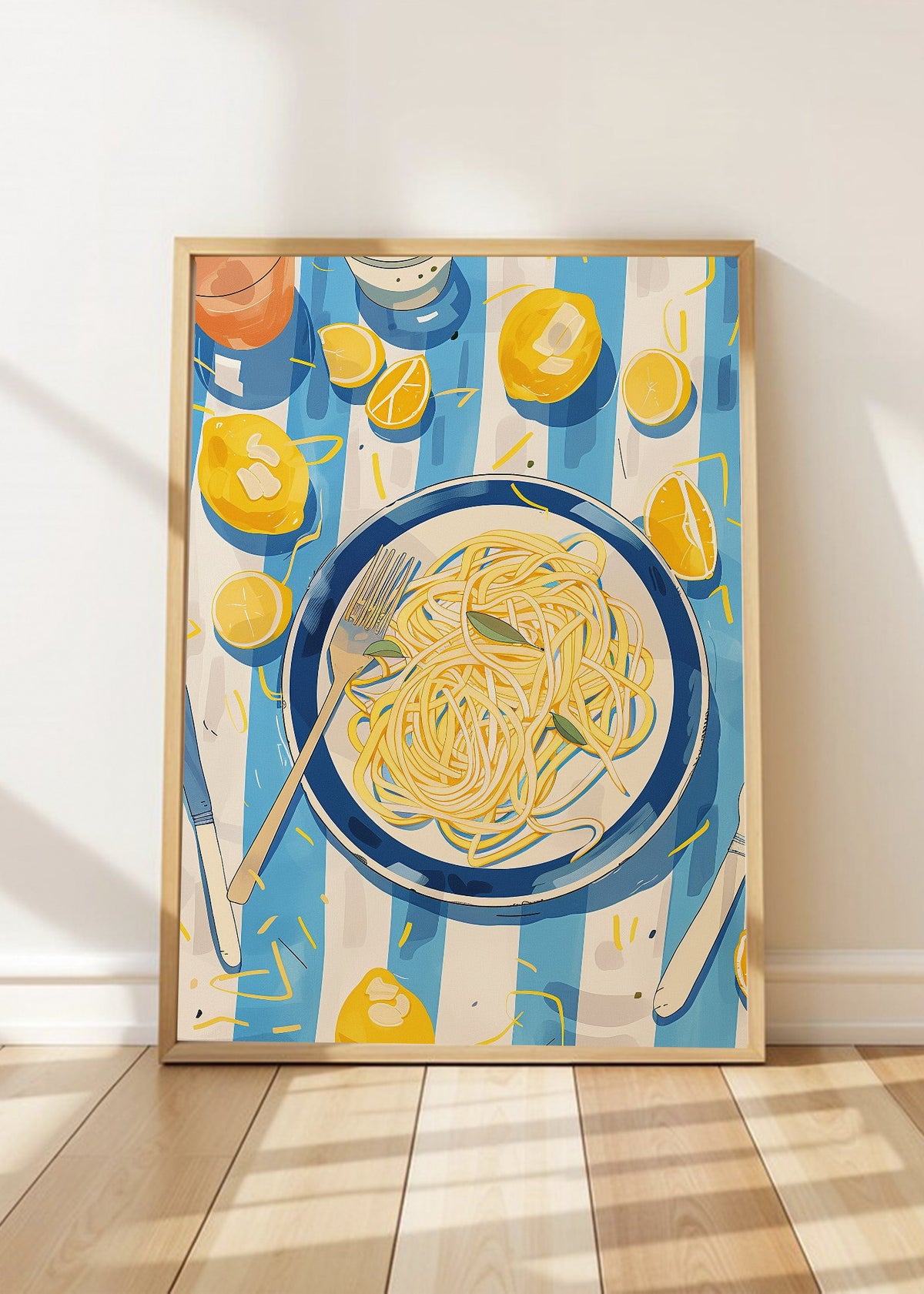 Cuadro Decorativo Trendy, Pasta Plato Rayas Azul Limón
