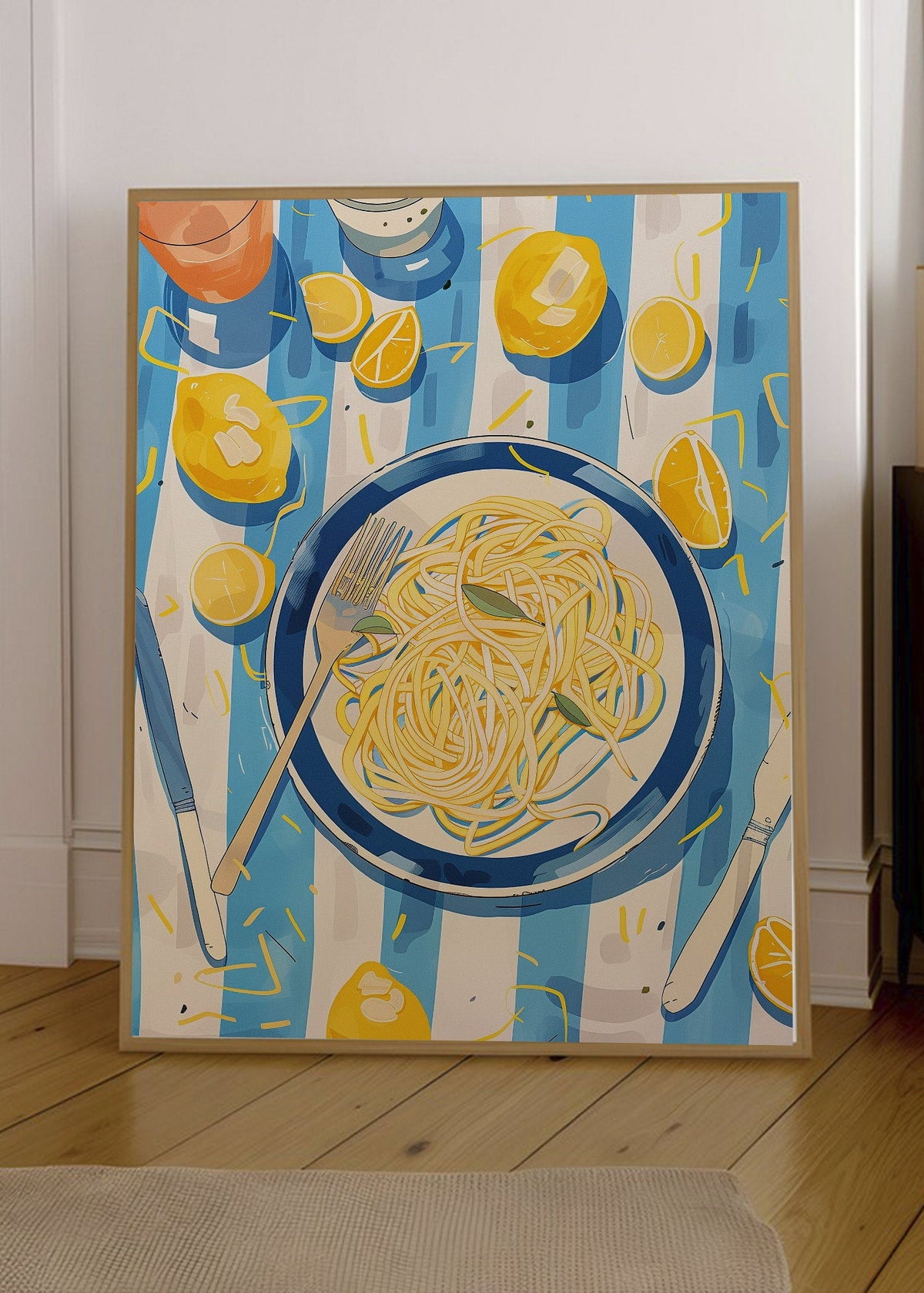 Cuadro Decorativo Trendy, Pasta Plato Rayas Azul Limón