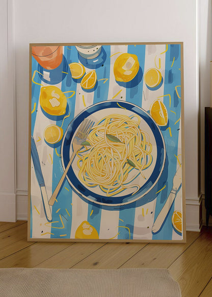 Cuadro Decorativo Trendy, Pasta Plato Rayas Azul Limón