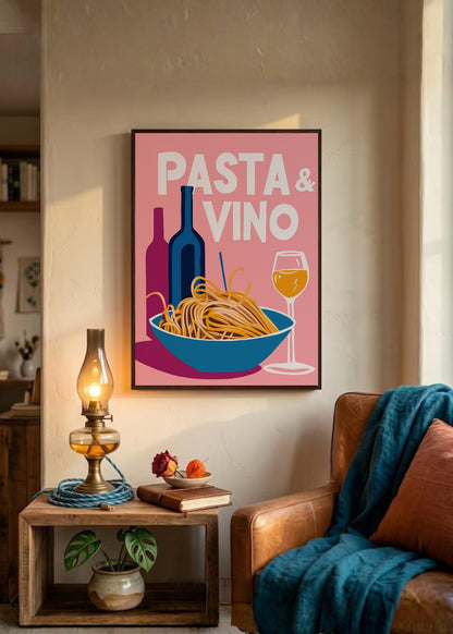 Cuadro Decorativo Trendy, Pasta Vino Bol Azul Rosa