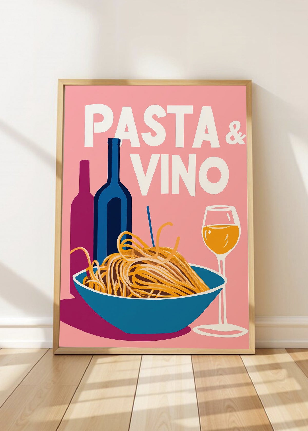 Cuadro Decorativo Trendy, Pasta Vino Bol Azul Rosa