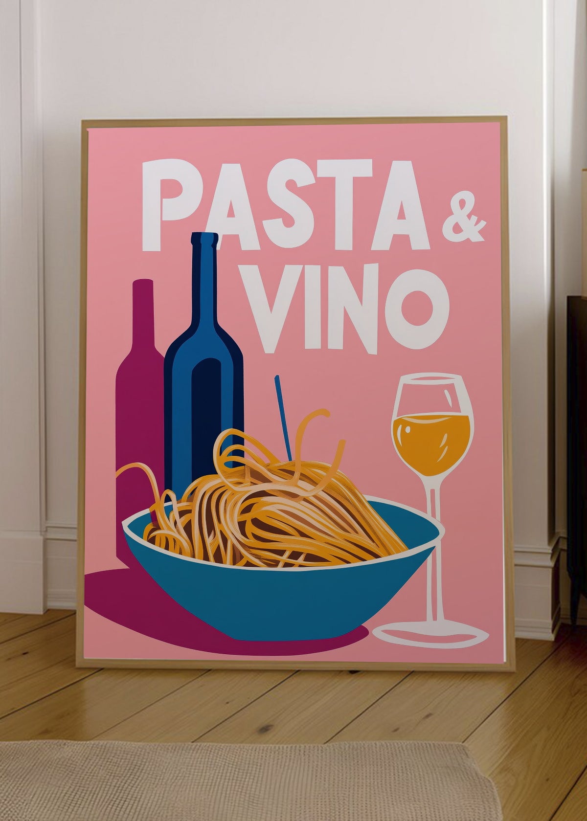 Cuadro Decorativo Trendy, Pasta Vino Bol Azul Rosa