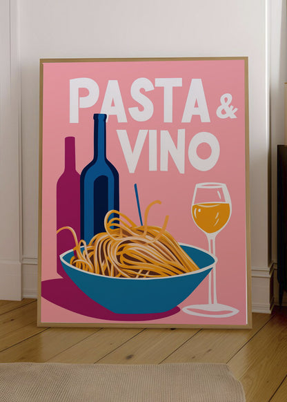 Cuadro Decorativo Trendy, Pasta Vino Bol Azul Rosa