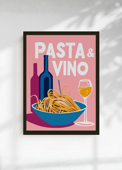 Cuadro Decorativo Trendy, Pasta Vino Bol Azul Rosa