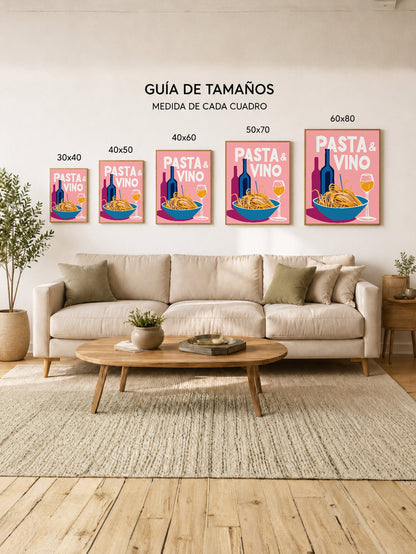 Cuadro Decorativo Trendy, Pasta Vino Bol Azul Rosa