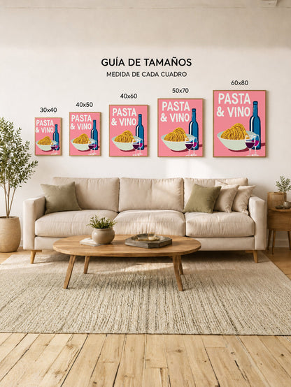 Cuadro Decorativo Trendy, Pasta Vino Copa Rosa
