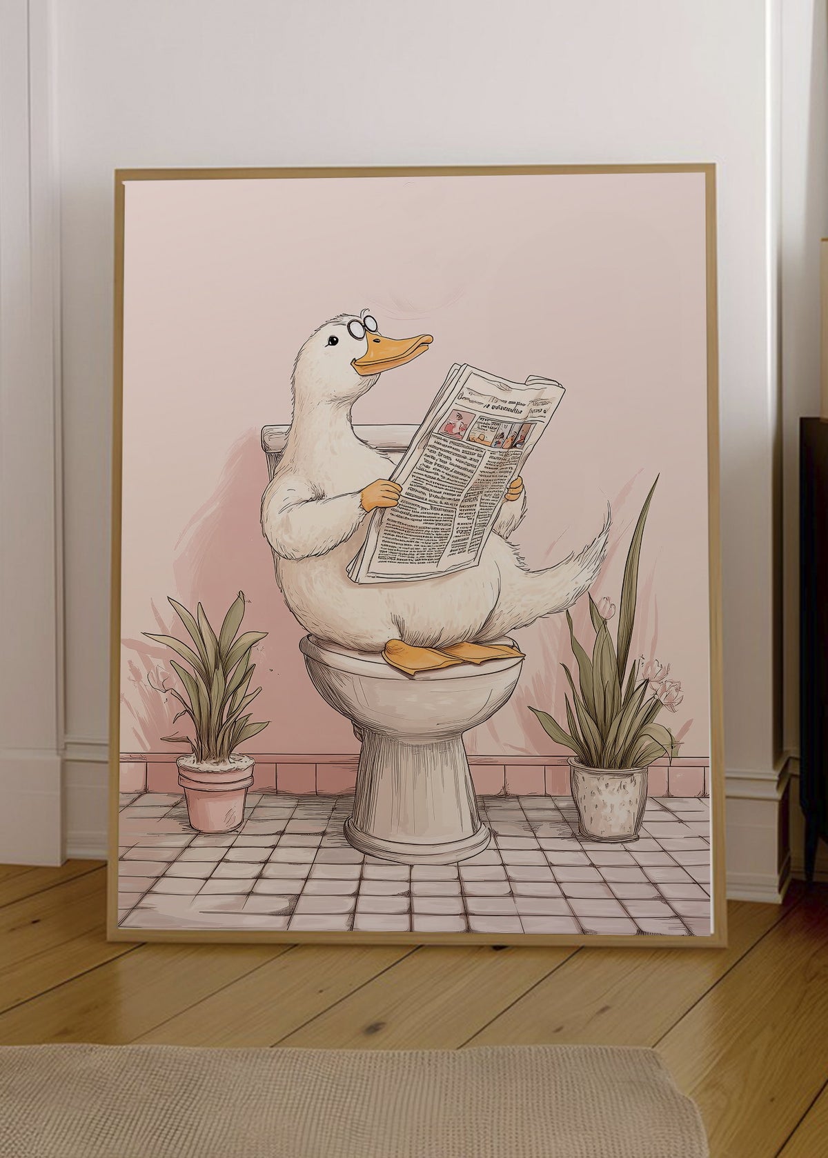 Cuadro Decorativo Trendy, Pato Diario Baño Rosa