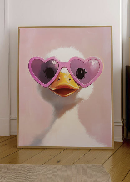 Cuadro Decorativo Trendy, Pato Lentes Corazón Rosa